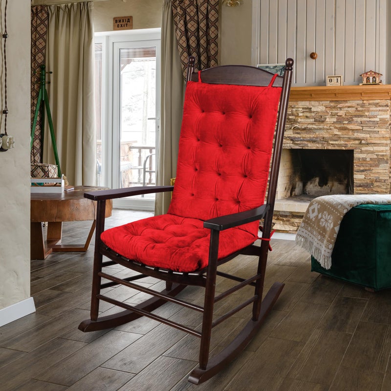 ELFJOY Rocking Chair Cushion Large Rocking Chair Pads with Ties Premium Tufted High Back and Seat Cushion 2 Piece Set Red - Image 5